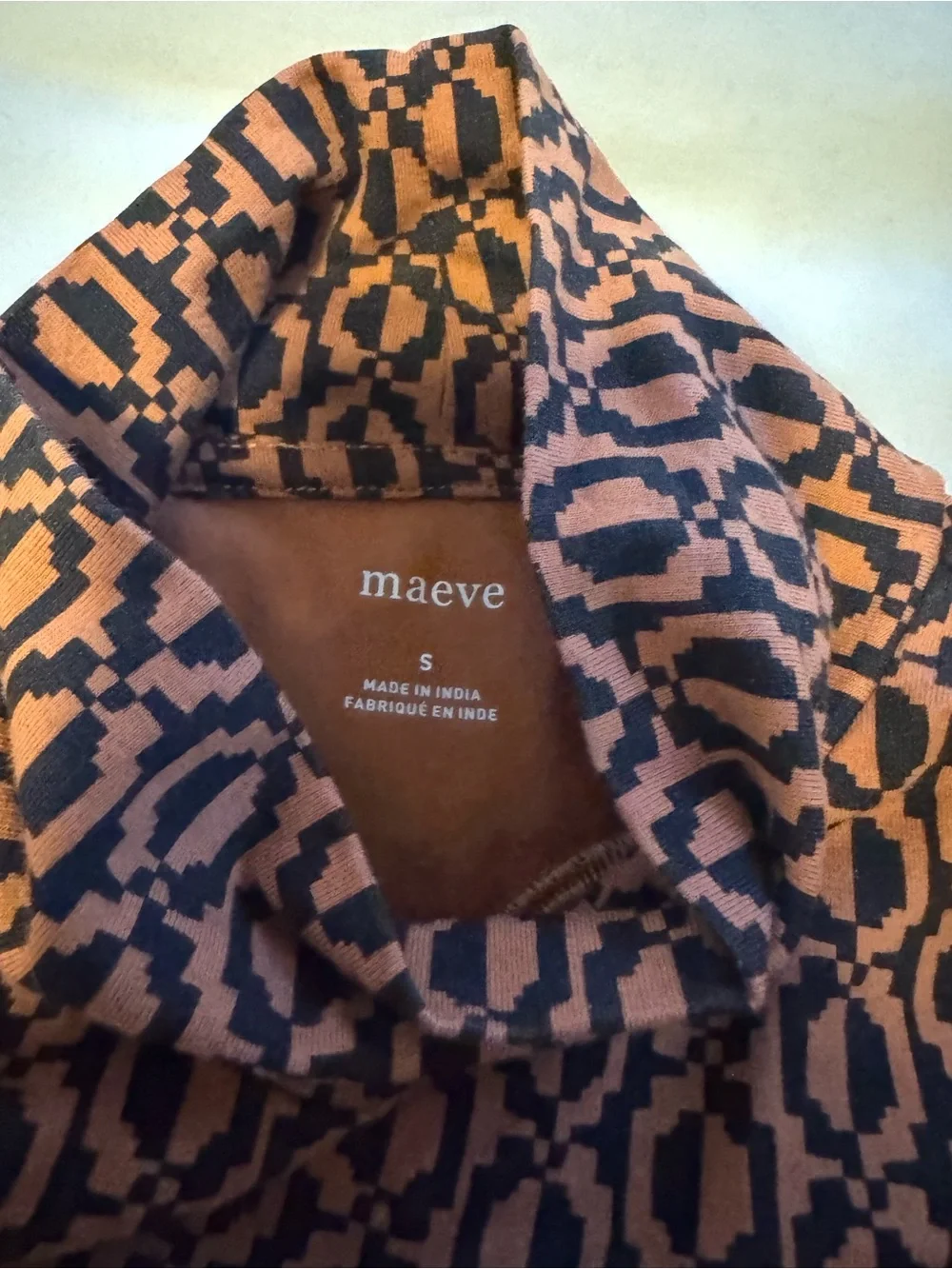 EUC Anthropologie Maeve Black and Brown Geometric Turtleneck Sweater